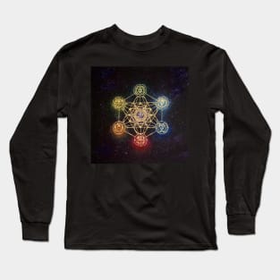 Sacred Geometry - Metatron's Cube with Chakras Long Sleeve T-Shirt